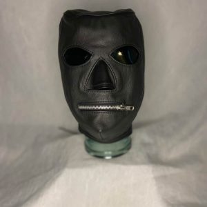 Kookie Leather Slave Hood With Zip Up Mouth