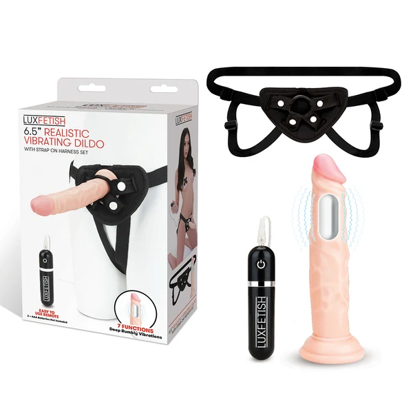 Lux Fetish 6.5” Vibrating Dildo & Strap-On Harness